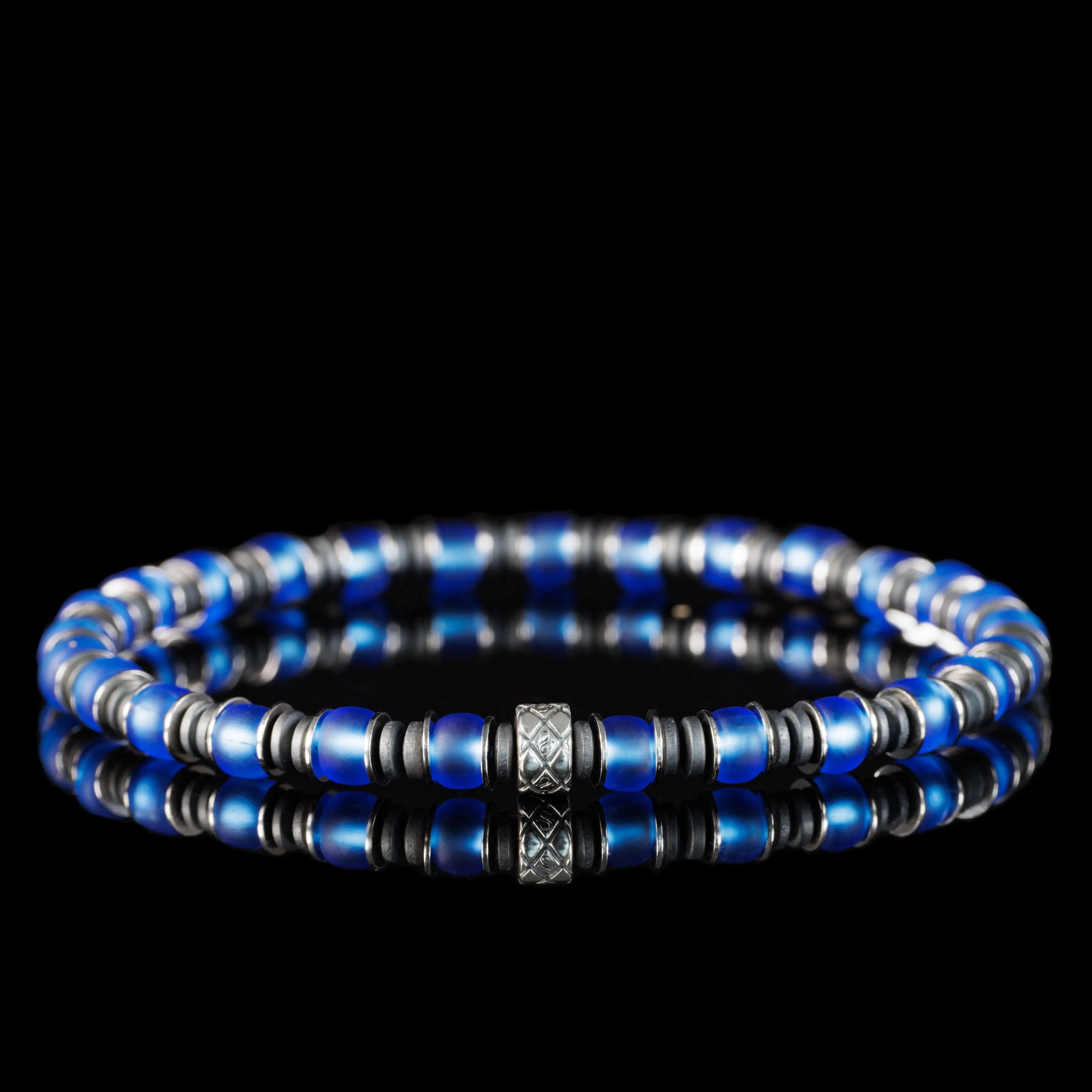 BLUE SILVER & HEMATITE BRACELET VII (6MM)