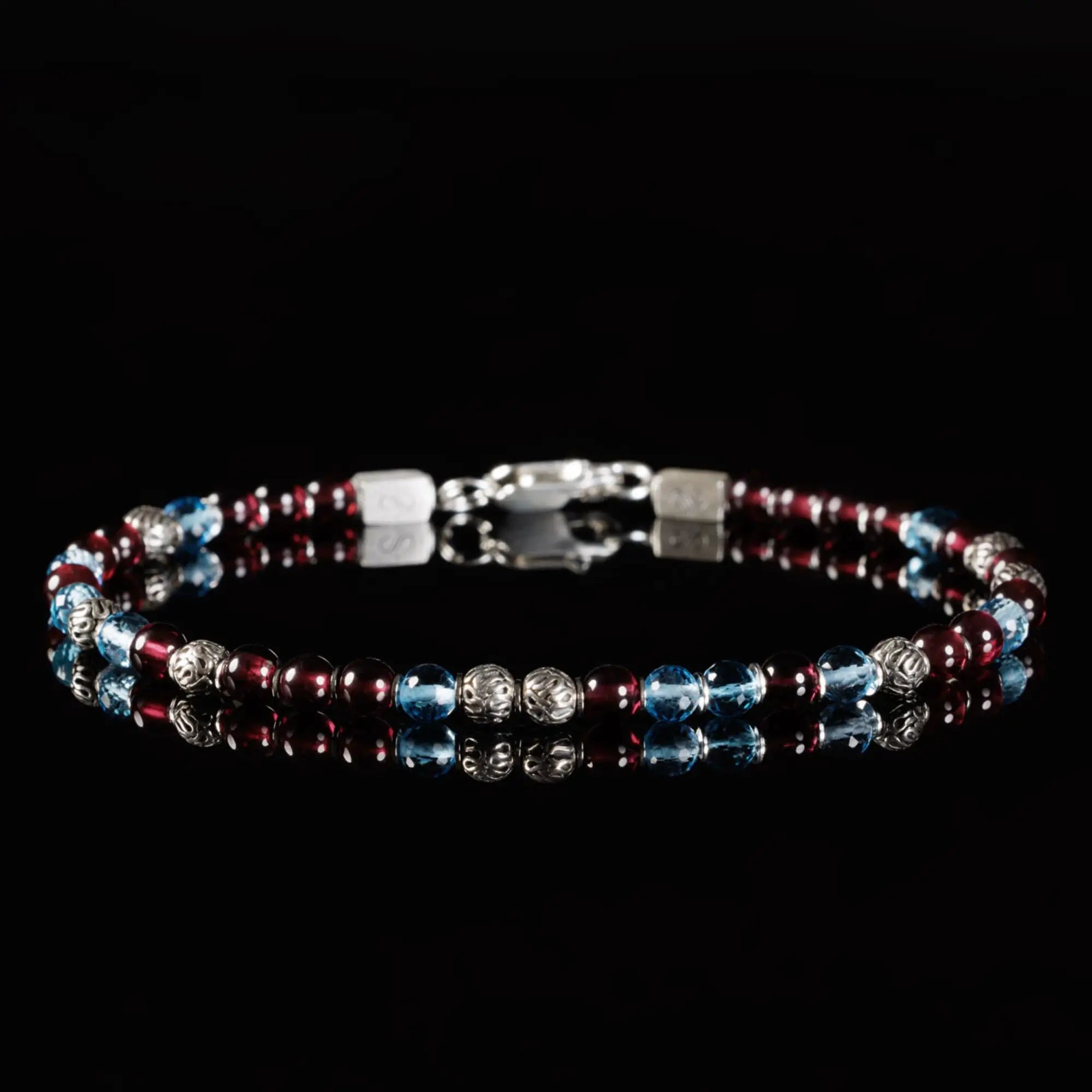 SWISS BLUE TOPAZ - RED GARNET BRACELET VIII (3.5 - 4MM)
