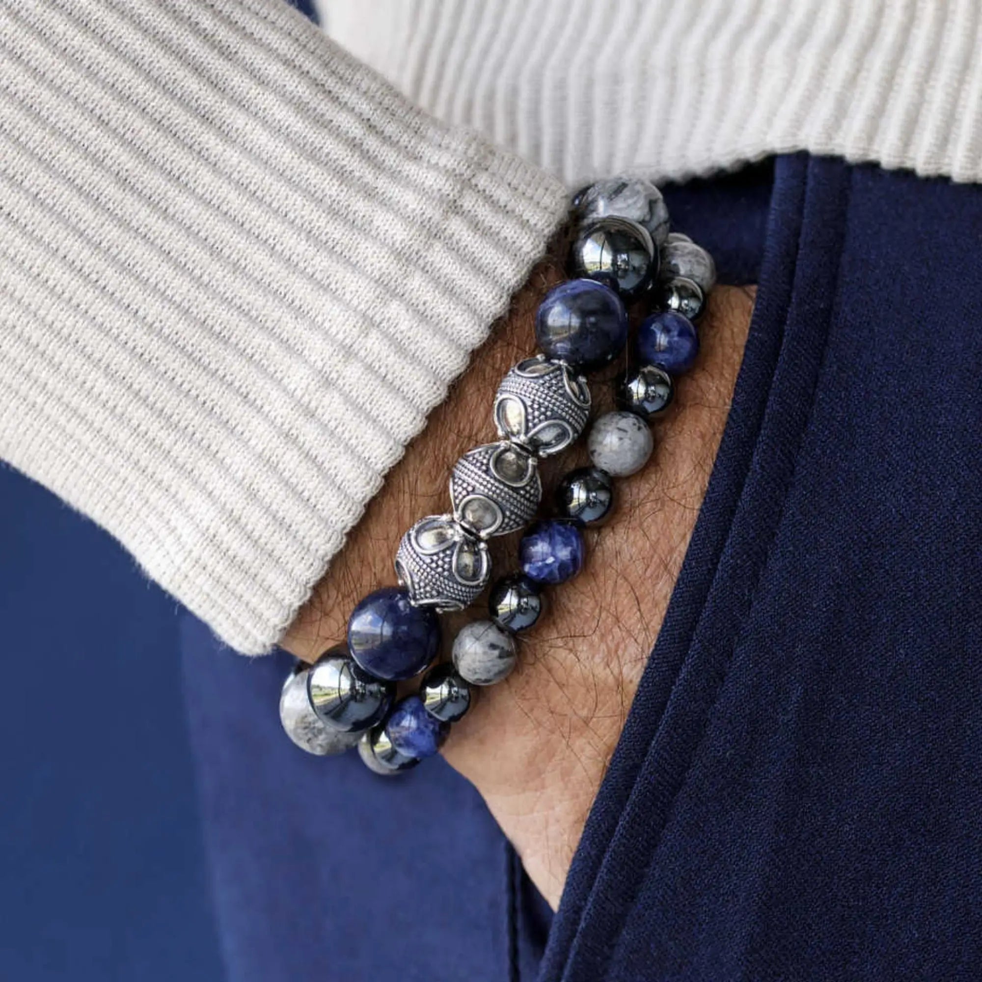 SODALITE-PICASSO JASPER-HEMATITE BRACELET I (8MM)
