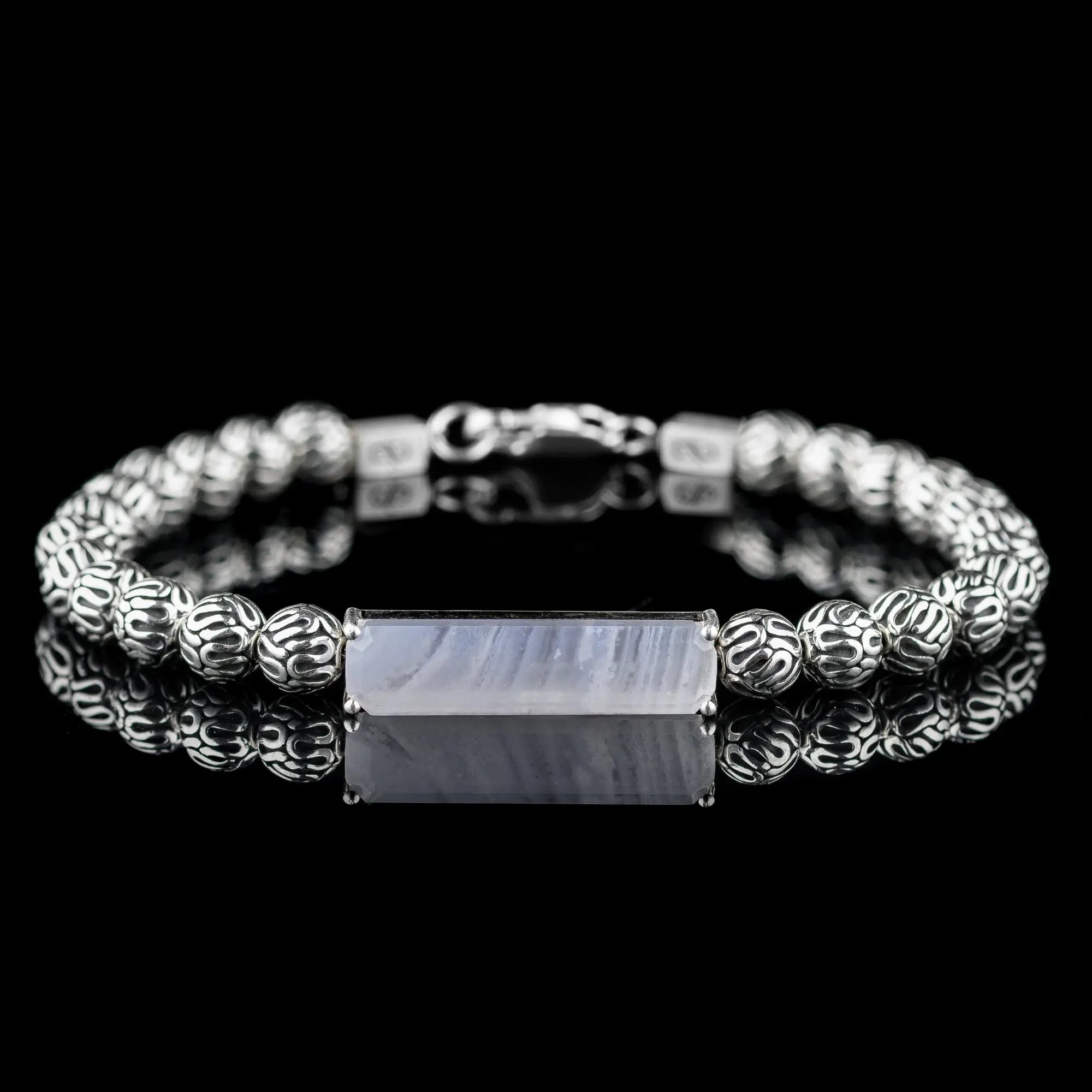 BLUE LACE AGATE - SILVER BRACELET III (4-6MM)