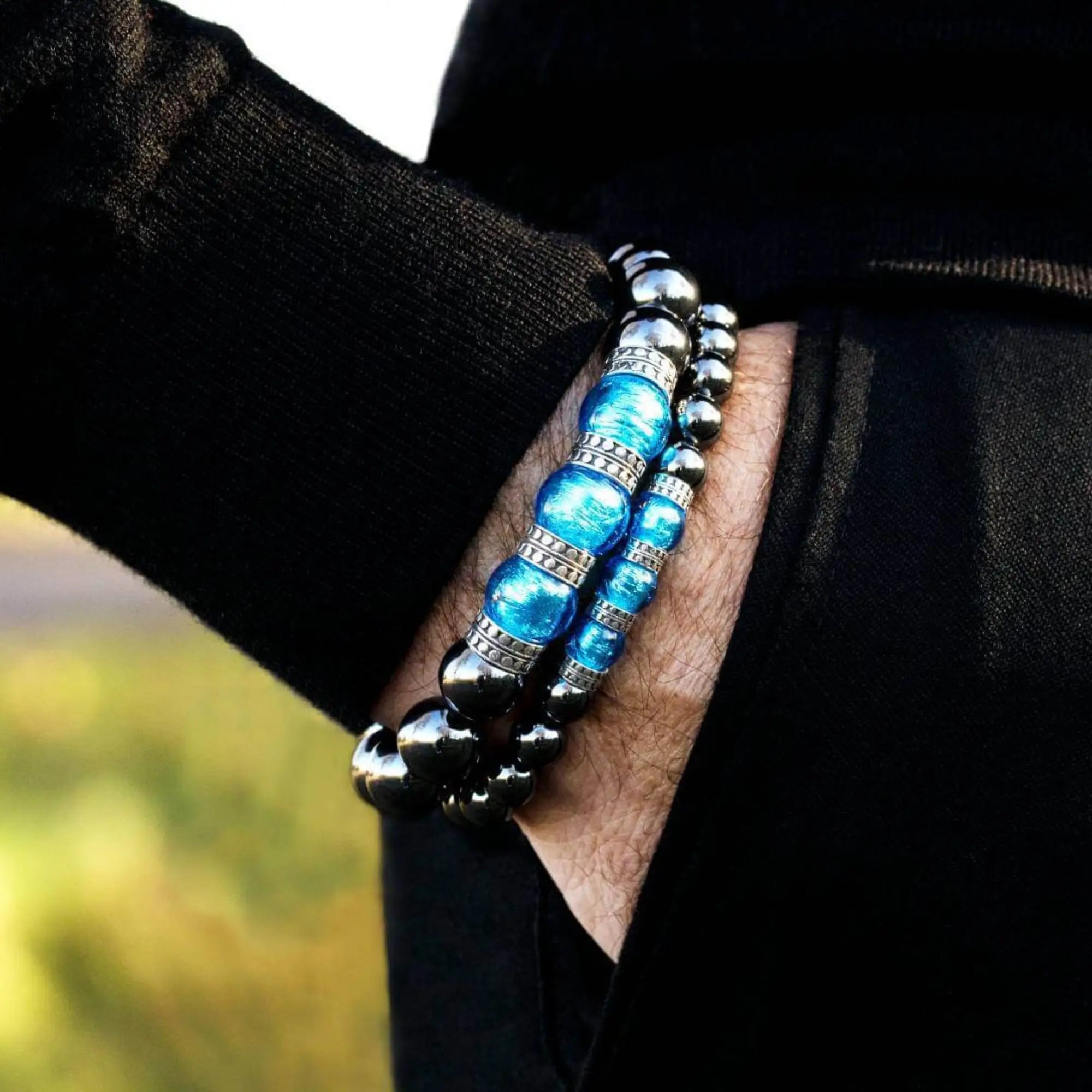 BLUE MURANO - HEMATITE BRACELET VI (12MM)