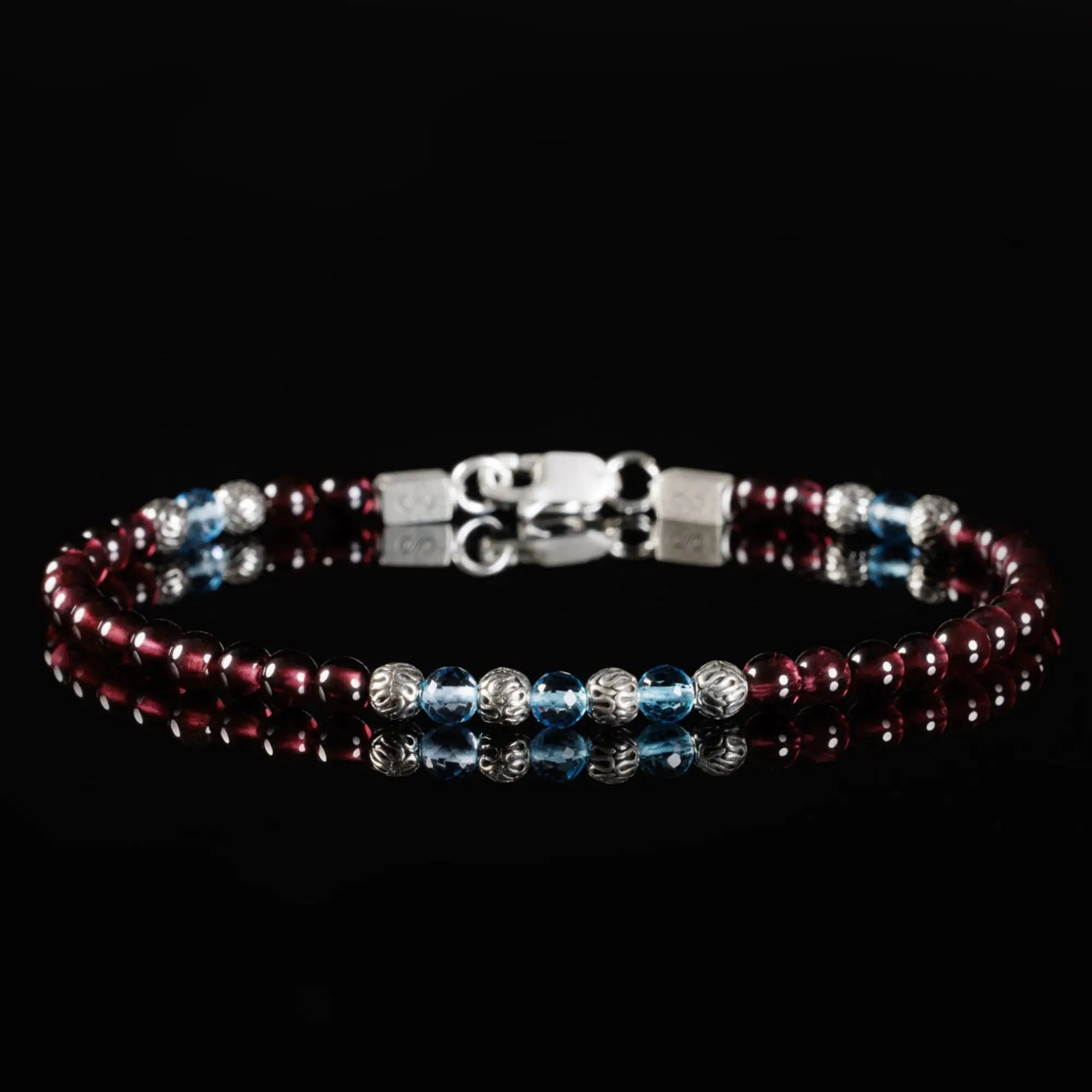 SWISS BLUE TOPAZ - RED GARNET BRACELET VII (3.5 - 4MM)
