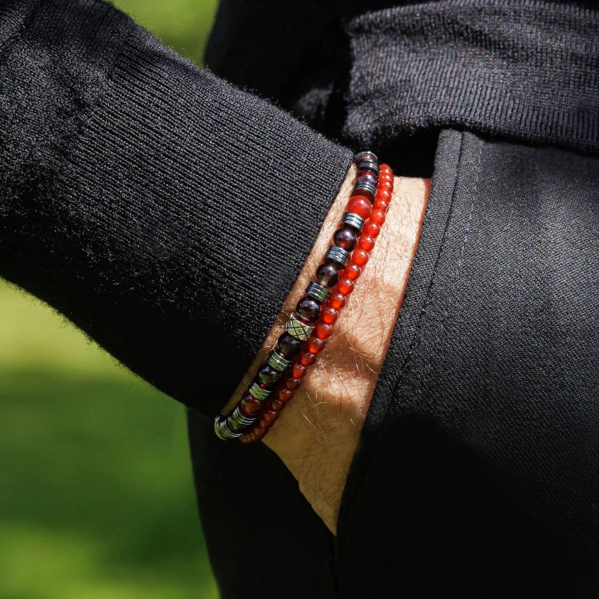 RED GARNET - CARNELIAN - SMOKY QUARTZ BRACELET I (6MM)