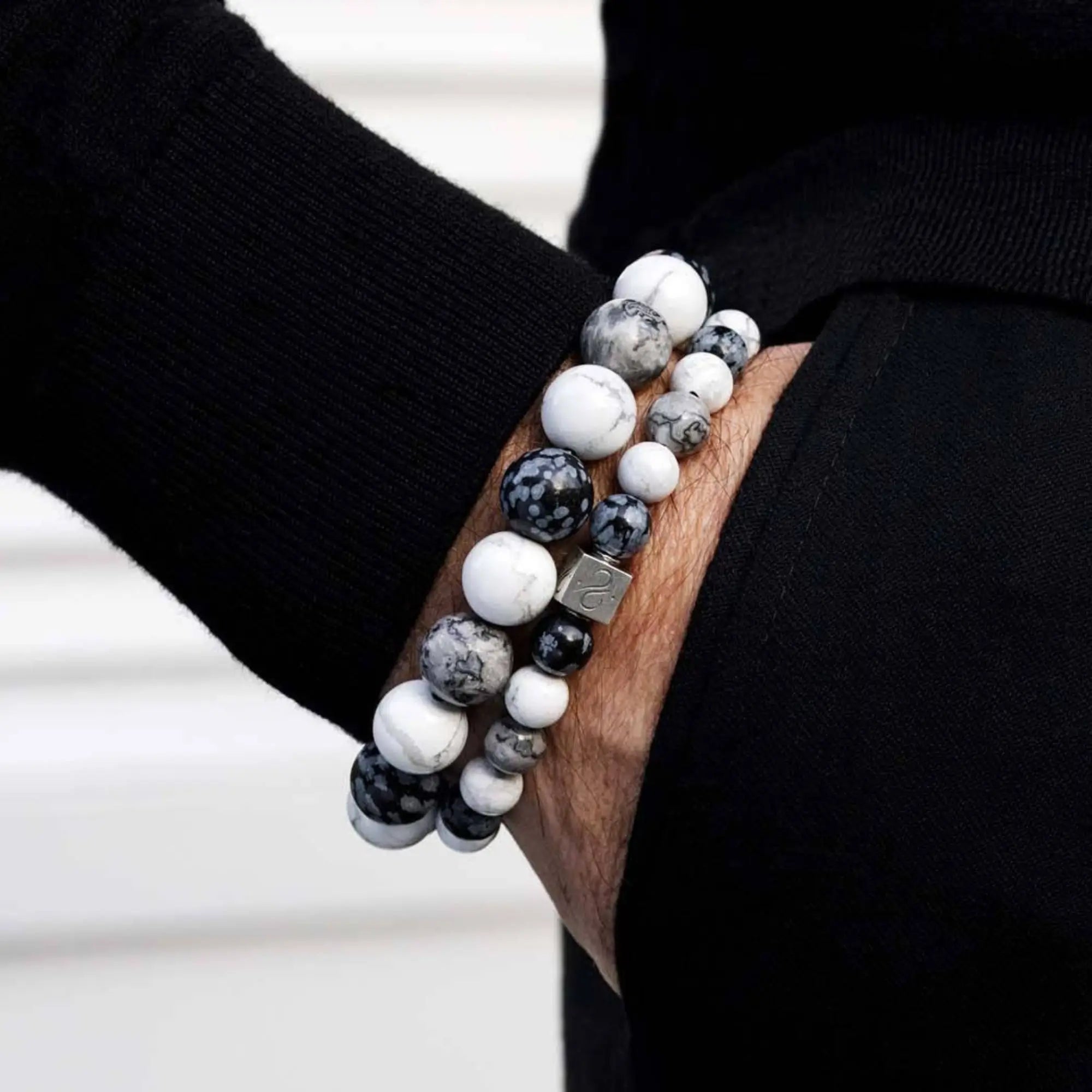 PICASSO JASPER-SNOWFLAKE OBSIDIAN-HOWLITE BRACELET I (8MM)