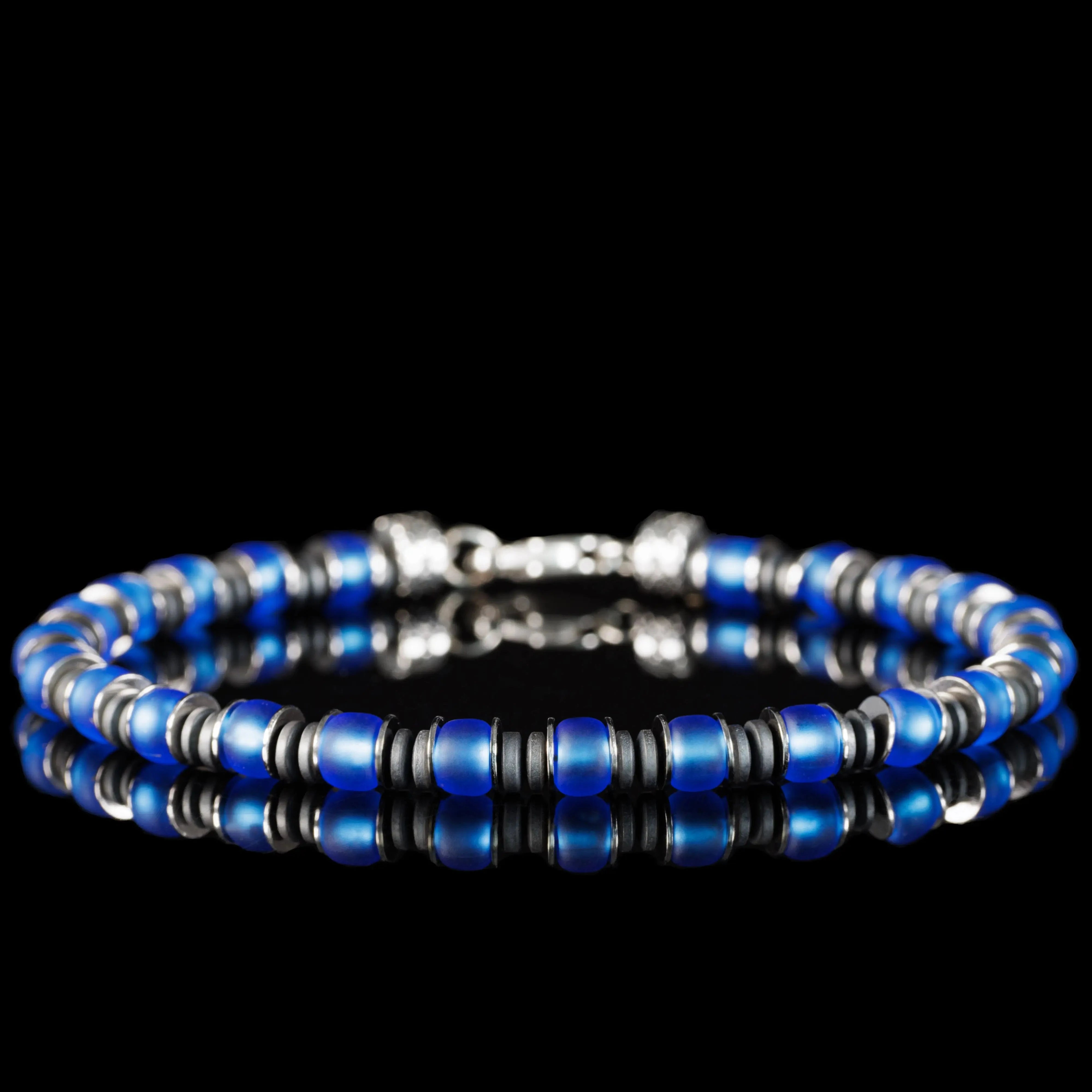 BLUE SILVER & HEMATITE BRACELET VIII (6MM)