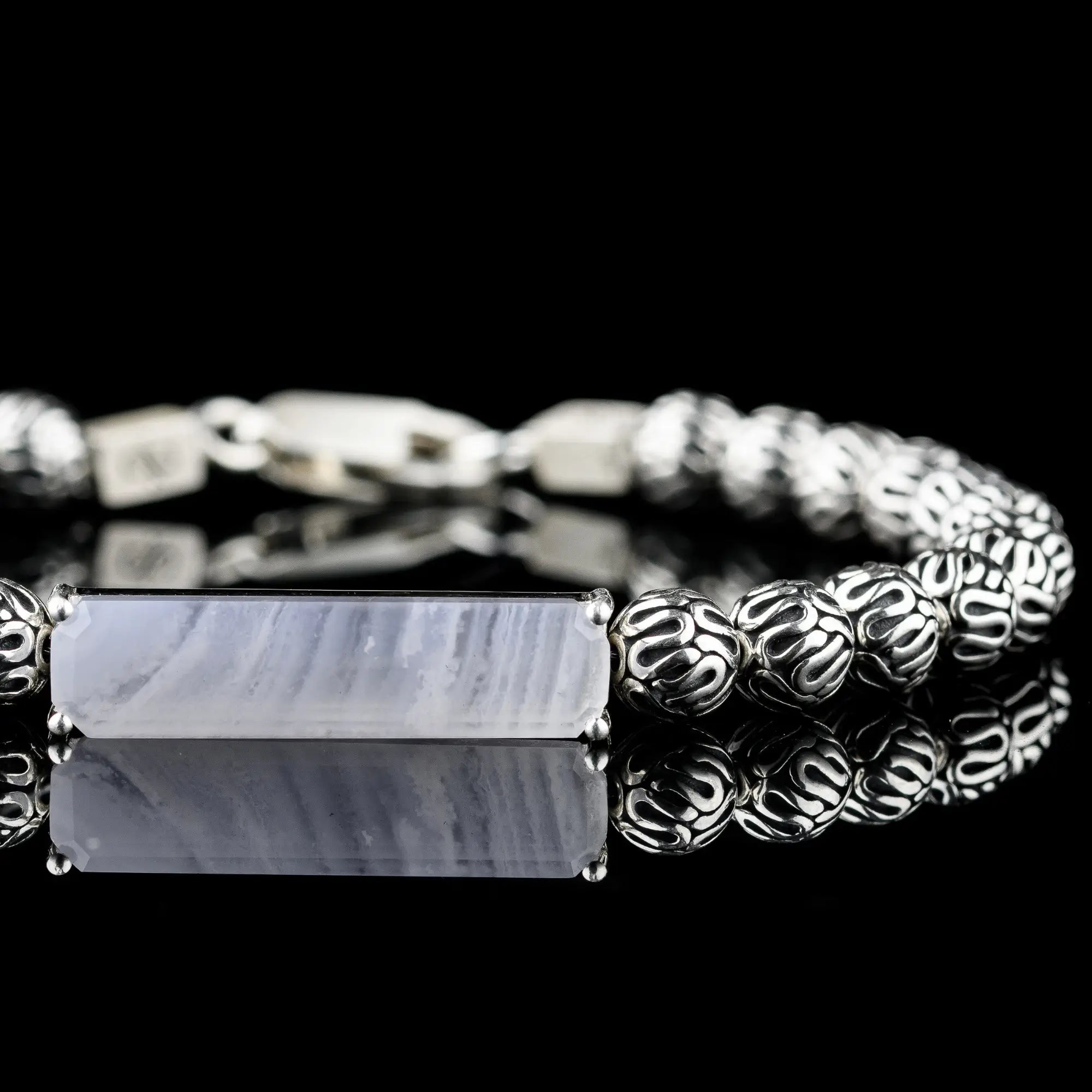 BLUE LACE AGATE - SILVER BRACELET III (4-6MM)