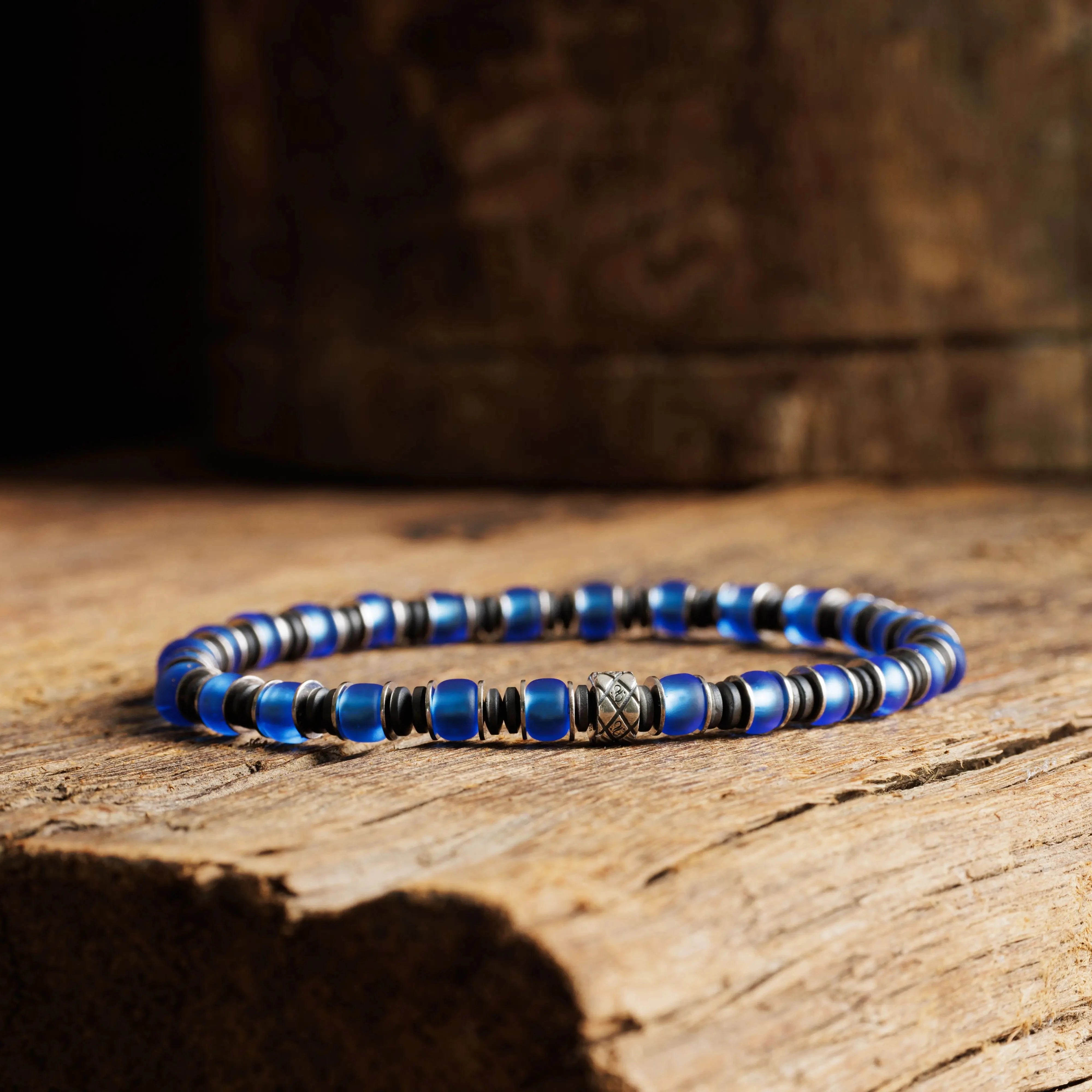 BLUE SILVER & HEMATITE BRACELET VII (6MM)